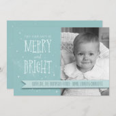Merry and Bright Aqua Personalized Holiday Kaart (Voorkant / Achterkant)