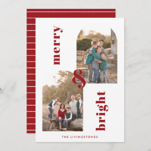 Merry and Bright Arches Red en White 2 Foto Feestdagenkaart