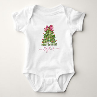 Merry and Bright Baby Naam Custom Kerstboom  Romper