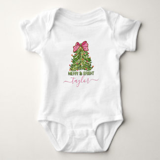 Merry and Bright Babynaam op kerstboom  Romper