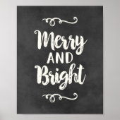 Merry and Bright Black Chalkboard Holiday Wall Poster (Voorkant)