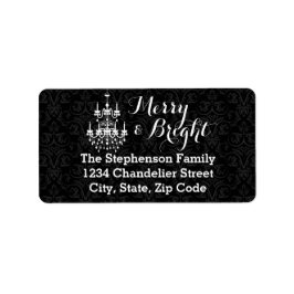 Merry and Bright Black Chandelier Holiday Etiket