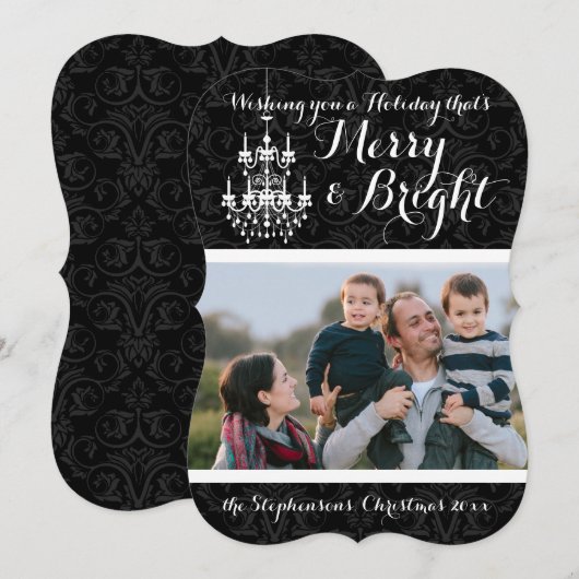 Merry and Bright Black Chandelier Holiday Feestdagenkaart (Voorkant / Achterkant)