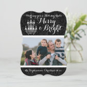 Merry and Bright Black Chandelier Holiday Feestdagenkaart (Staand voorkant)