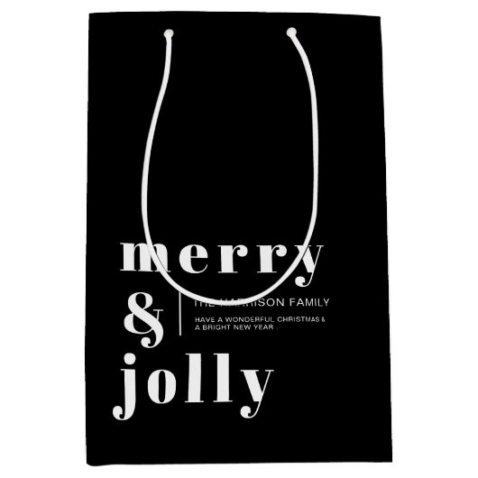 Merry and Bright Black Modern Christmas Holiday  Medium Cadeauzakje (Voorkant)