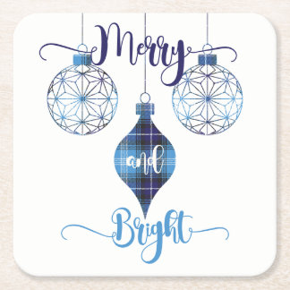 Merry and Bright Blauwe Geruite Versiering Kartonnen Onderzetters