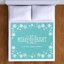 Merry and Bright Blauwgroen Blue Custom Holiday Fleece Deken