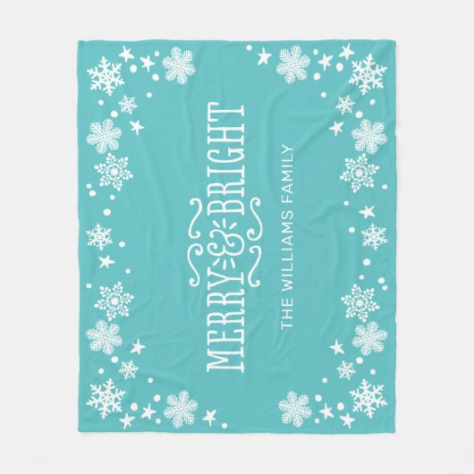 Merry and Bright Blauwgroen Blue Custom Holiday Fleece Deken (Voorkant)