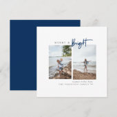 Merry and Bright Blue Modern Minimalist Photo Feestdagenkaart (Voorkant / Achterkant)