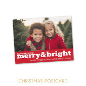 Merry and Bright Bold Modern Foto - rood wit Feestdagenkaart