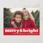 Merry and Bright Bold Modern Foto - rood wit Feestdagenkaart (Voorkant)