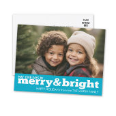Merry and Bright Bold Modern Photo - blauw Feestdagenkaart