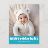 Merry and Bright Bold Modern Photo - Blue White Feestdagenkaart (Voorkant)