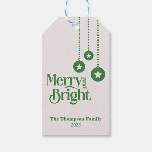 "Merry and Bright" bord roze Cadeaulabel (Voorkant)