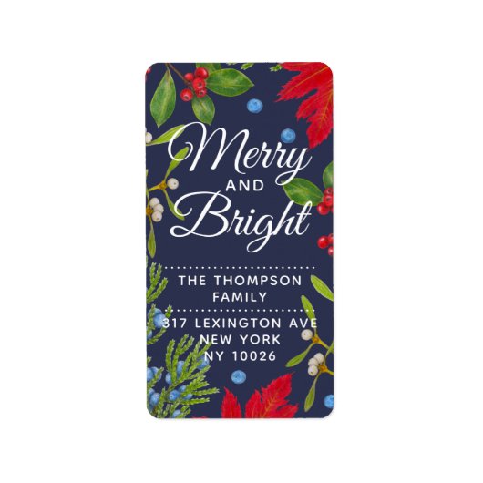 Merry and Bright ・ Botanical Winter Planten Holida Etiket (Voorkant)