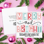 Merry and Bright Business Company Logo Personalise Feestdagenkaart<br><div class="desc">Verstuur feestelijke groeten in stijl met de Merry And Bright Business Company Logo Personalized Holiday Kaart, ontworpen voor bedrijven die een blijvende indruk willen maken dit vakantieseizoen. Met een trendy, kleurrijk ontwerp met nostalgische retro en vibes, onderscheidt deze kaart zich als een stijlvolle manier om vakantiegroet te delen met klanten,...</div>
