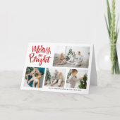Merry and Bright Calligraphy Red Photo Collage Feestdagen Kaart (Voorkant)