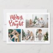 Merry and Bright Calligraphy Red Photo Collage Feestdagenkaart (Voorkant)