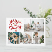 Merry and Bright Calligraphy Red Photo Collage Feestdagenkaart (Staand voorkant)