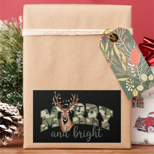 Merry And Bright Camo Deer Bow Outdoors Country  Rechthoekige Sticker (Feestdagen)