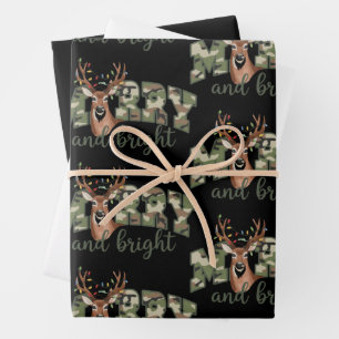 Merry And Bright Camo Herten Boog Buiten Llandelij Inpakpapier Vel