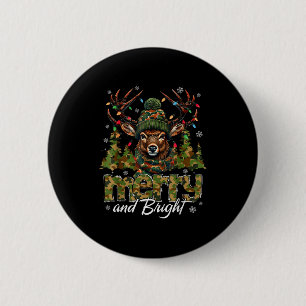 Merry And Bright Camo Hertenjacht Jager Kerstmis Ronde Button 5,7 Cm