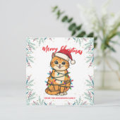 Merry and Bright cat Christmas kitten snow winter Feestdagenkaart (Staand voorkant)