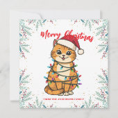 Merry and Bright cat Christmas kitten snow winter Feestdagenkaart (Voorkant)