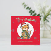 Merry and Bright cat Christmas kitten snow winter Feestdagenkaart (Staand voorkant)