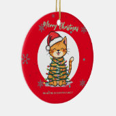 Merry and Bright cat Christmas kitten snow winter Keramisch Ornament (Rechts)