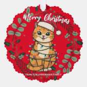 Merry and Bright cat Christmas kitten snow winter Ornament Kaart (Voorkant)