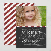 MERRY AND BRIGHT, CHALKBOARD, FOTO HOLIDAY FEESTDAGENKAART (Voorkant / Achterkant)