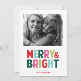 Merry and Bright Cheerful Holiday-fotokaart Feestdagenkaart