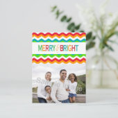 Merry and Bright Chevron Holiday | Vette kleuren Feestdagenkaart (Staand voorkant)