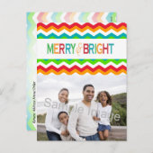 Merry and Bright Chevron Holiday | Vette kleuren Feestdagenkaart (Voorkant / Achterkant)