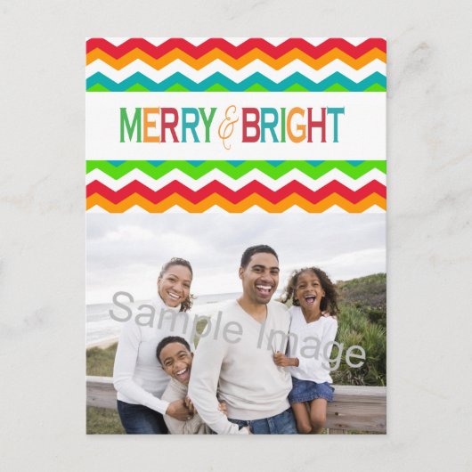 Merry and Bright Chevron Holiday | Vette kleuren Feestdagenkaart (Voorkant)