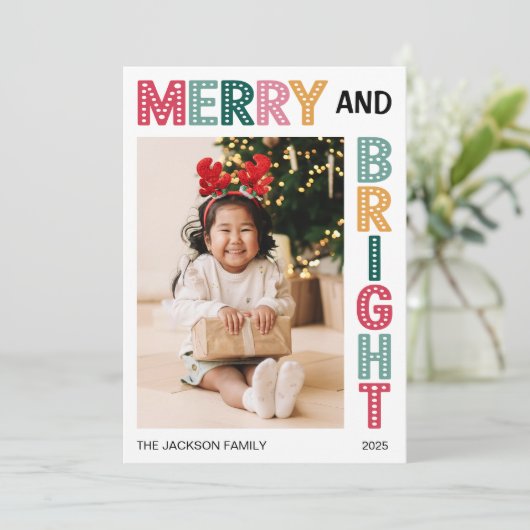 Merry and Bright Christmas bold photo Feestdagenkaart (Staand voorkant)