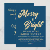 Merry and Bright Christmas Gold Beige Script Blauw Feestdagenkaart (Voorkant / Achterkant)