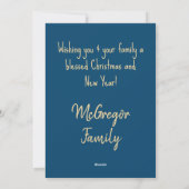 Merry and Bright Christmas Gold Beige Script Blauw Feestdagenkaart (Achterkant)