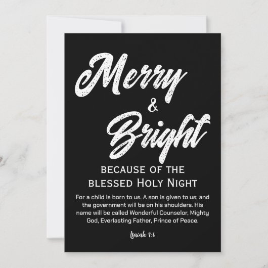 Merry and Bright Christmas Gold Beige Script Zwart Feestdagenkaart (Voorkant)