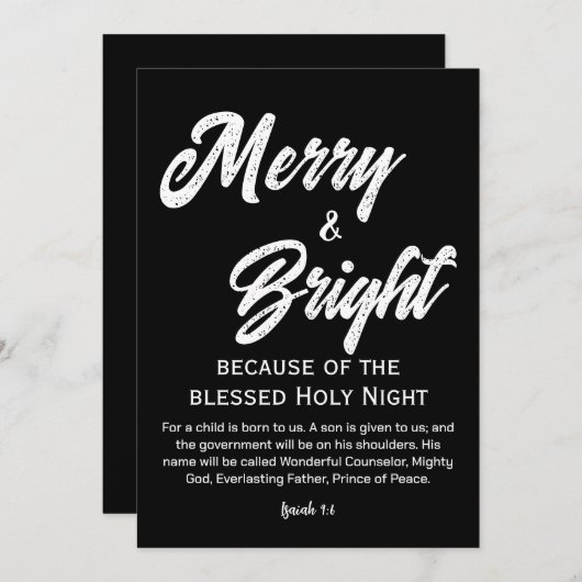 Merry and Bright Christmas Gold Beige Script Zwart Feestdagenkaart (Voorkant / Achterkant)