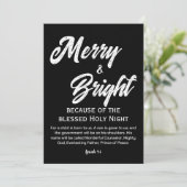 Merry and Bright Christmas Gold Beige Script Zwart Feestdagenkaart (Staand voorkant)