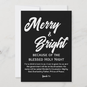 Merry and Bright Christmas Gold Beige Script Zwart Feestdagenkaart