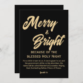 Merry and Bright Christmas Gold Beige Script Zwart Feestdagenkaart (Voorkant / Achterkant)