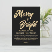 Merry and Bright Christmas Gold Beige Script Zwart Feestdagenkaart (Staand voorkant)