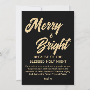 Merry and Bright Christmas Gold Beige Script Zwart Feestdagenkaart
