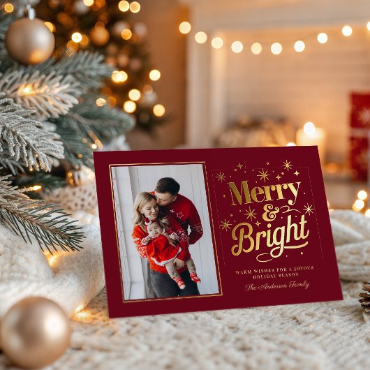 Merry And Bright Christmas Holiday Family Folie Feestdagenkaart