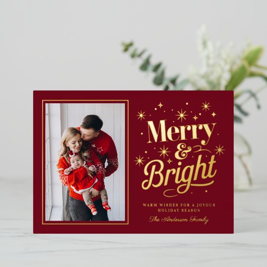 Merry And Bright Christmas Holiday Family Folie Feestdagenkaart (Staand Voorkant)