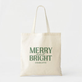 Merry And Bright Christmas Holiday Green Tote Bag