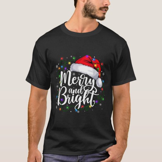 Merry And Bright Christmas Lights Santa Hat Xmas H T-shirt (Voorkant)